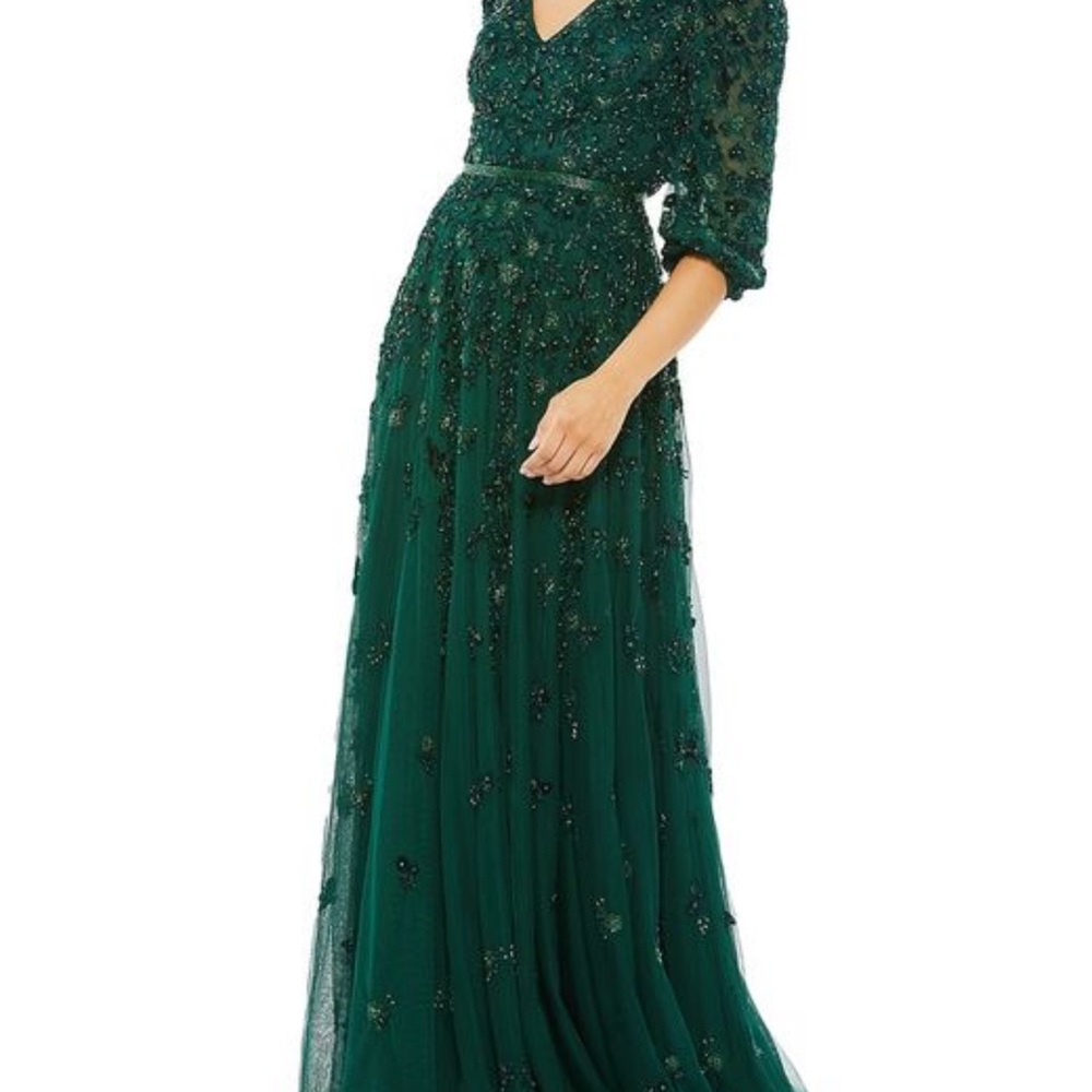 Mac Duggal Deep Green Embellished Long Sleeve Dress